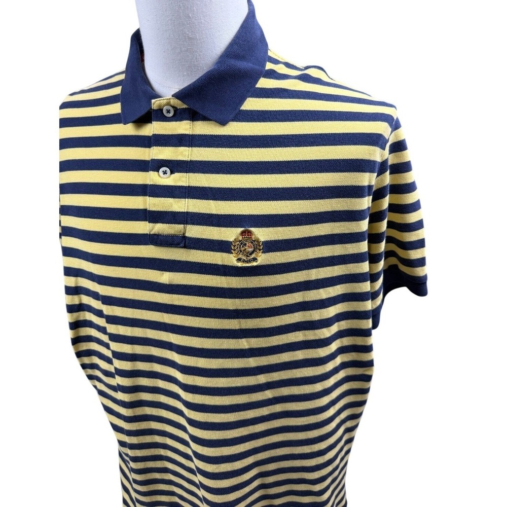 Polo Ralph Lauren Striped Embroidered Crest Logo Polo Shirt Mens XL Yellow/Blue